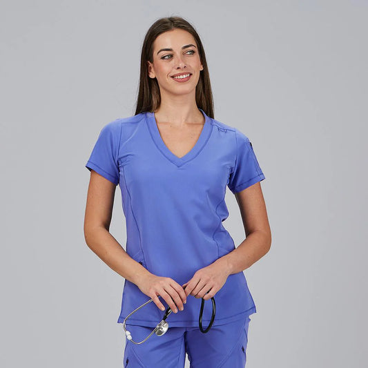 600074-169 - BLUSA MUJER CUELLO CANALE M/C NANCY AZUL MAYA