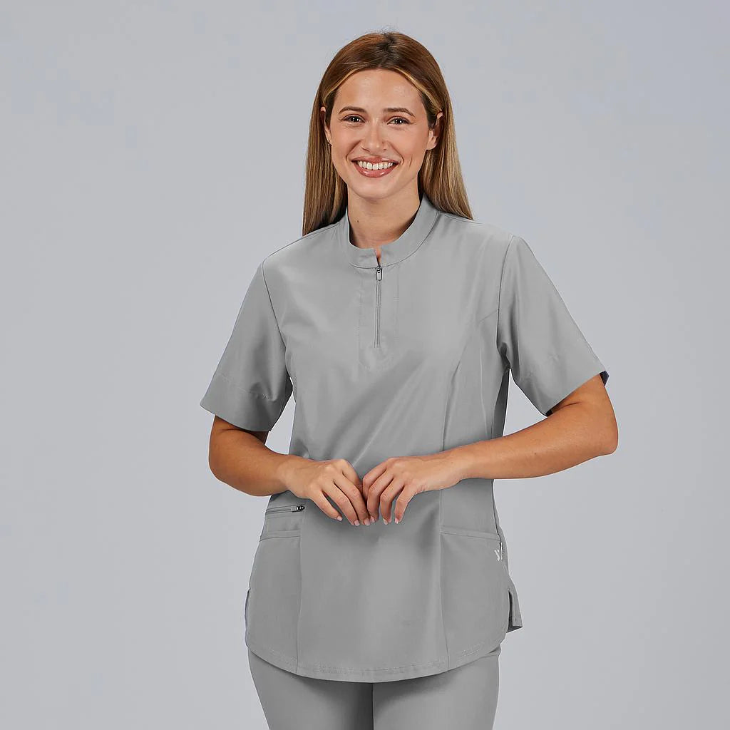 600076-117 - BLUSA MUJER CREMALLERA ESCOTE M/C MARA GRIS PERLA