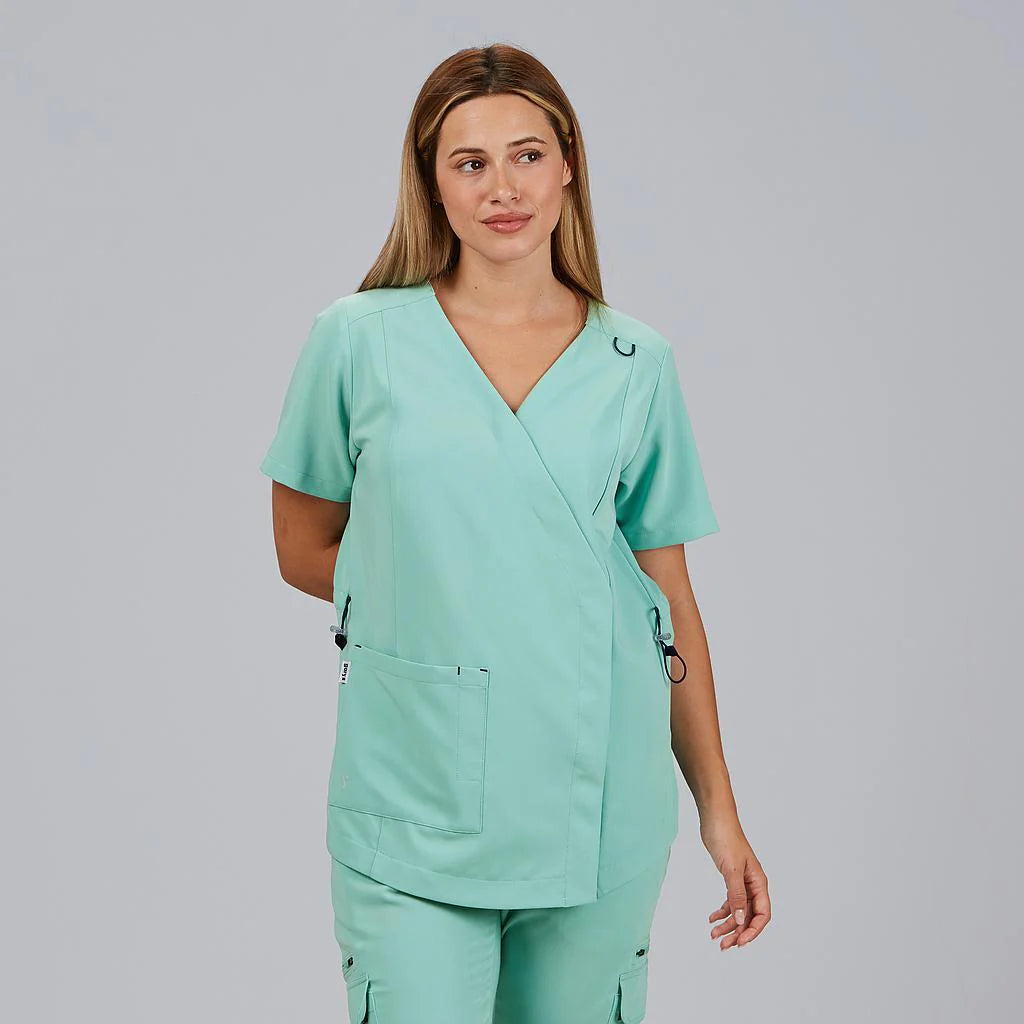 600079-143 - BLUSA MUJER FRUNCIDO ESPALDA M/C ELIRA AGUA MARINA