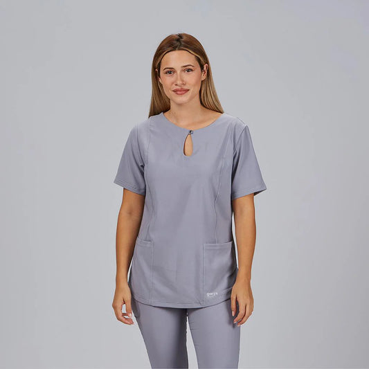 600084-117 - BLUSA MUJER ESCOTE LAGRIMA M/C MARIA GRIS PERLA