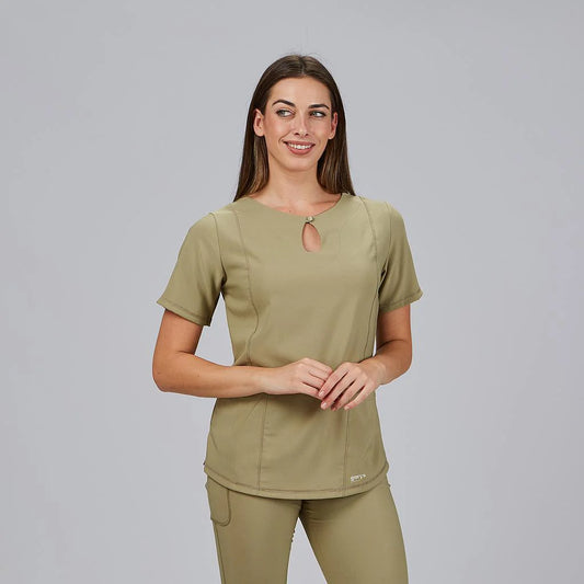 600084-121 - BLUSA MUJER ESCOTE LAGRIMA M/C MARIA VERDE OLIVA