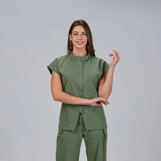 600089-149 - BLUSA MUJER ABIERTA CREMALLERA M/C MUSA VERDE CAQUI