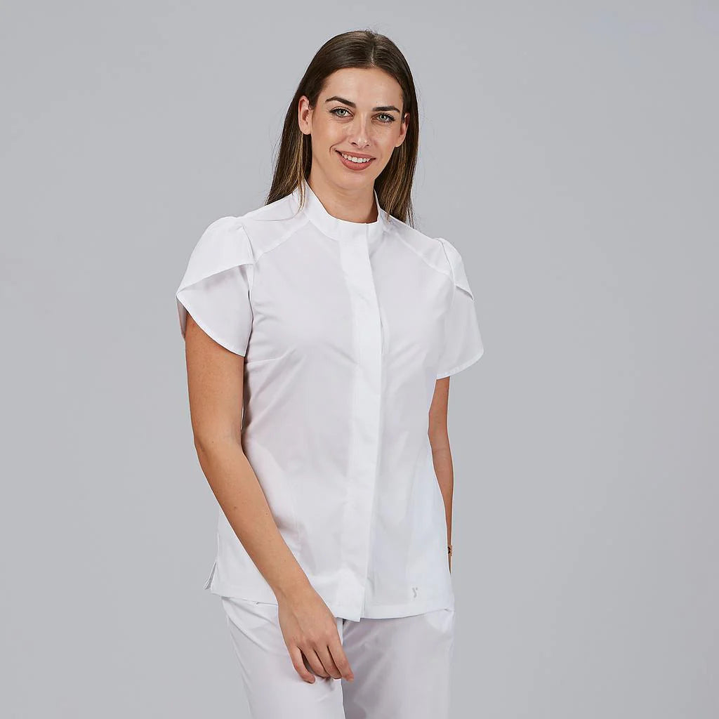 600093-101 - BLUSA MUJER BOTON OCULTO M/C LINA BLANCO
