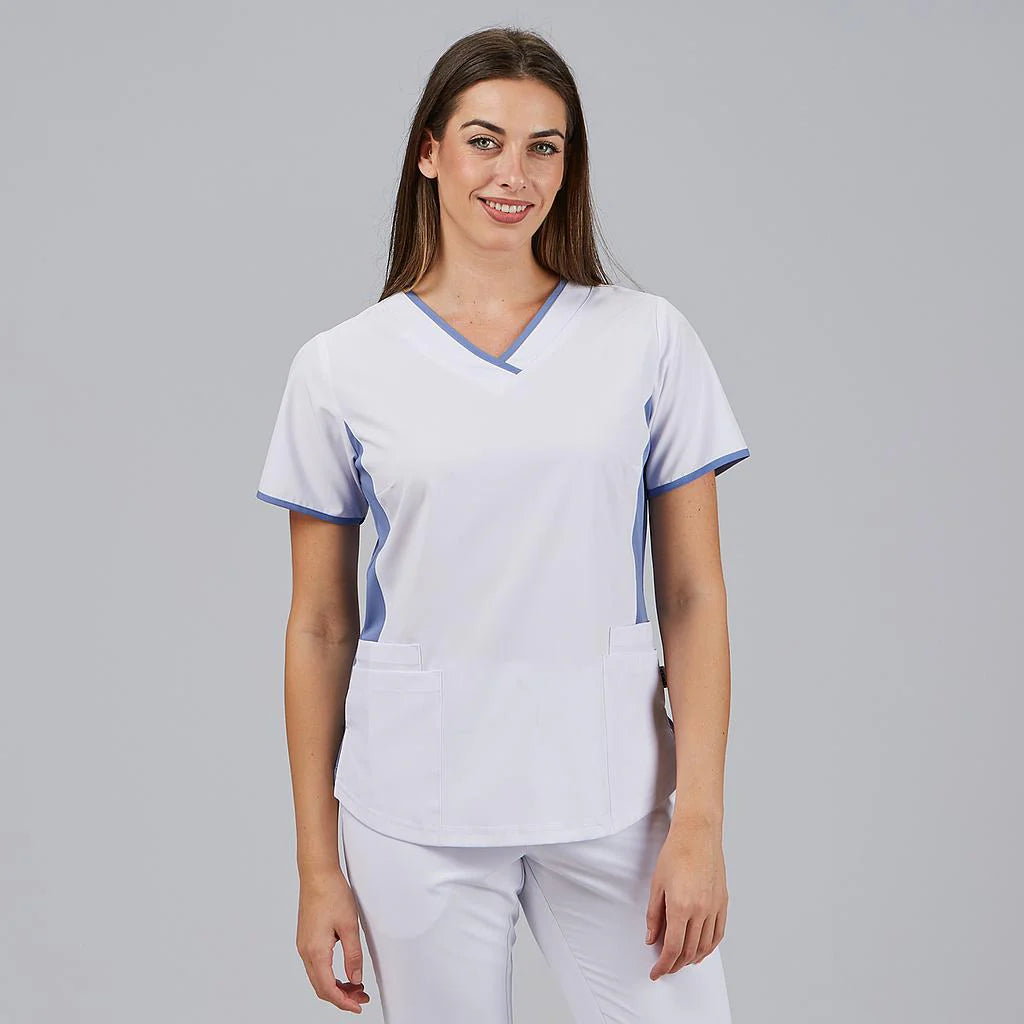 600095-107 - BLUSA MUJER ESCOTE PICO COMBINADA M/C CLEO CELESTE