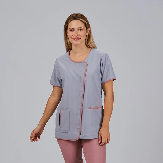 600098-117 - BLUSA MUJER BIES COMBINADO M/C CASILDA GRIS PERLA