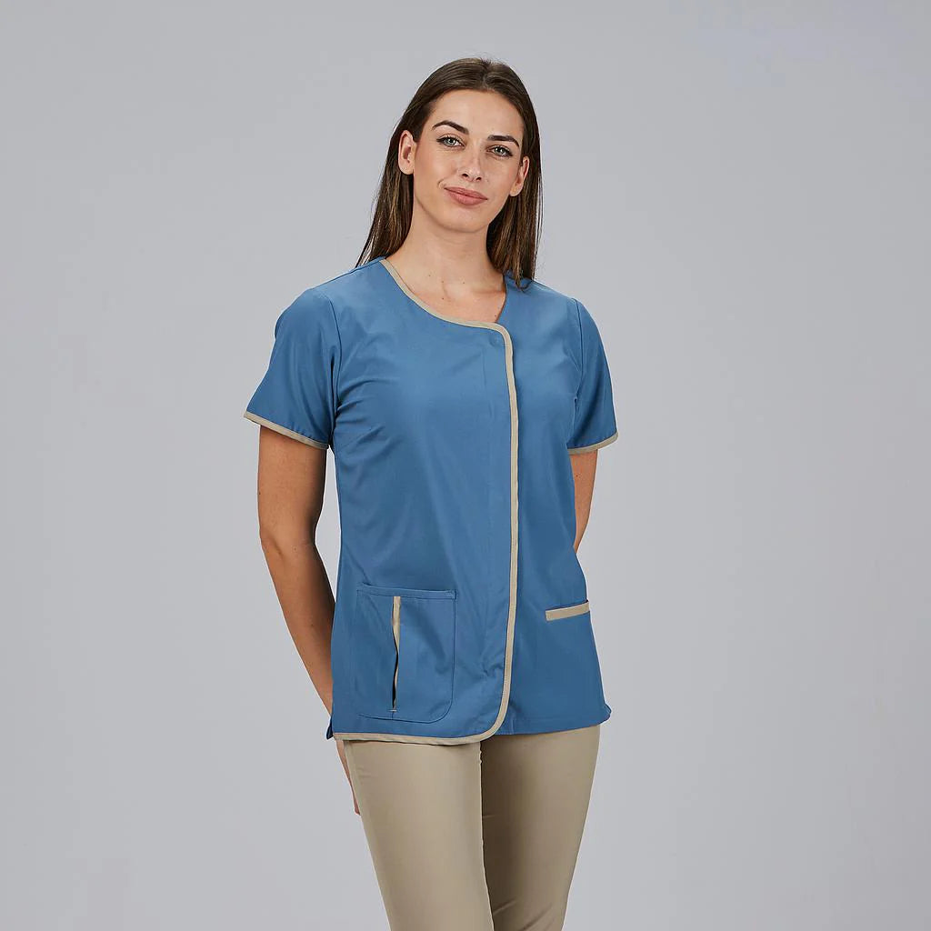 600098-152 - BLUSA MUJER BIES COMBINADO M/C CASILDA AZUL GRISÁCEO