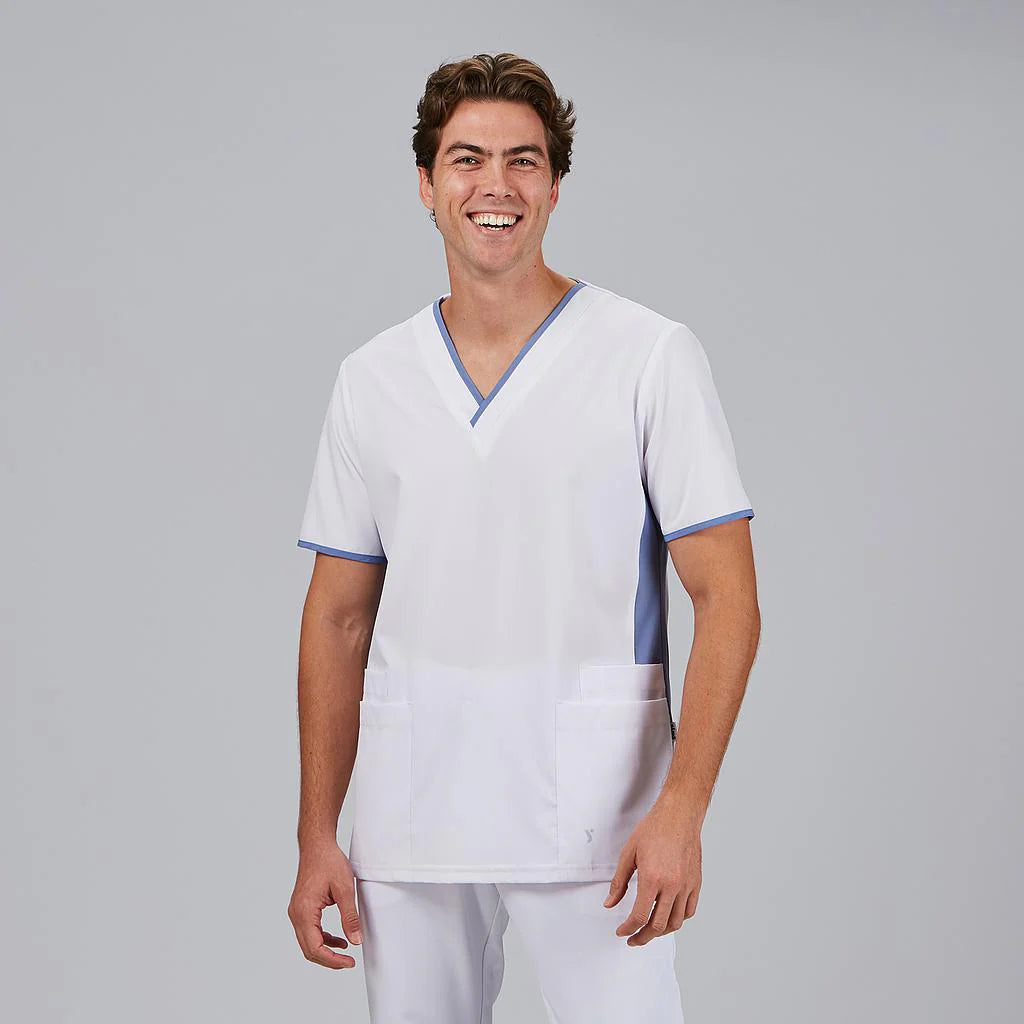 600103-107 - BLUSA HOMBRE ESCOTE PICO COMBINADA M/C GAEL CELESTE