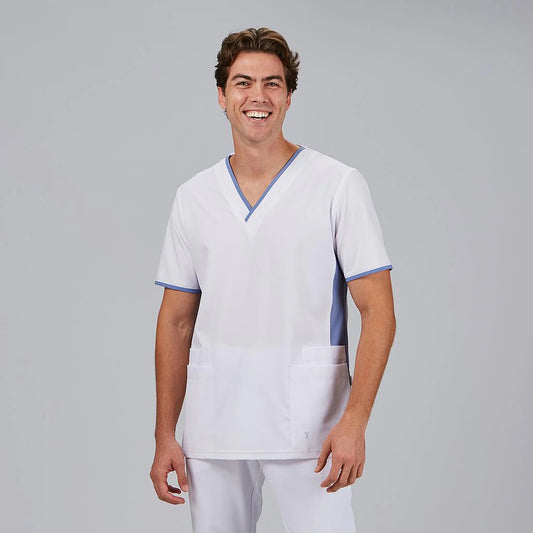600103-107 - BLUSA HOMBRE ESCOTE PICO COMBINADA M/C GAEL CELESTE