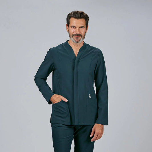 600107-145 - BLUSA HOMBRE ABIERTA M/L NILO VERDE PETRÓLEO