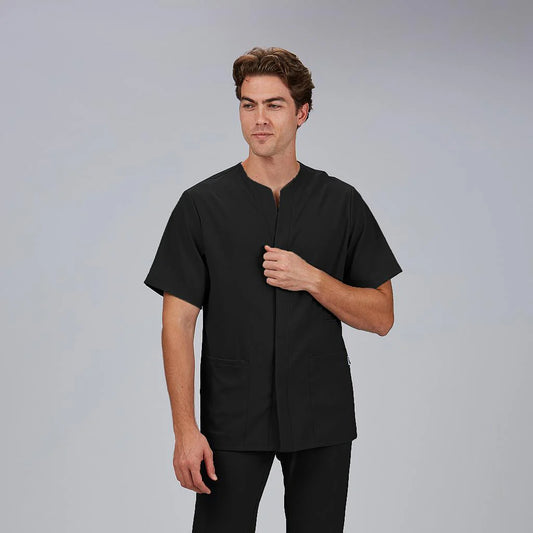 600115-001 - BLUSA HOMBRE ABIERTA CUELLO PICO M/C ALONSO NEGRO