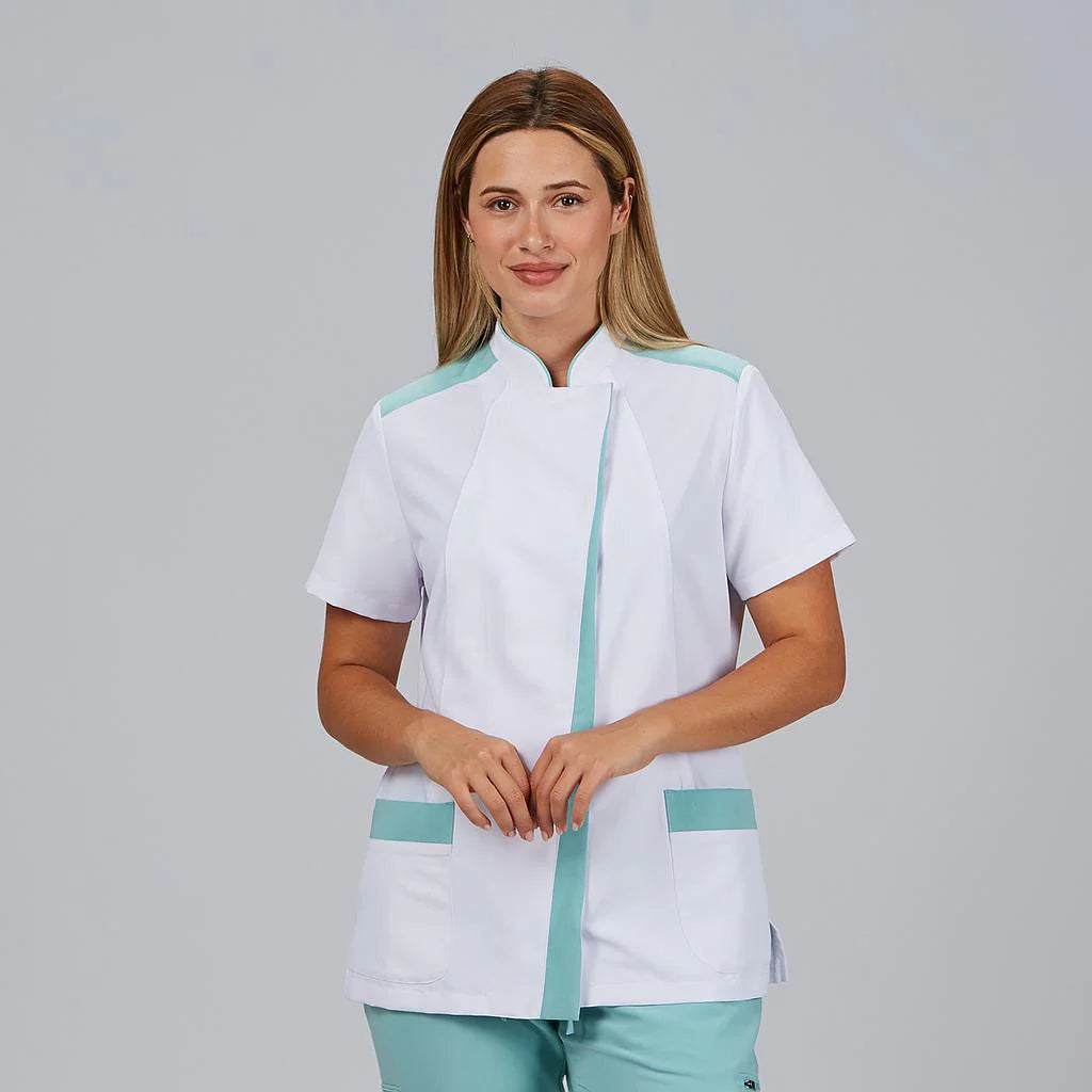 600116-143 - BLUSA MUJER ABIERTA CUELLO MAO M/C JUDIT AGUA MARINA