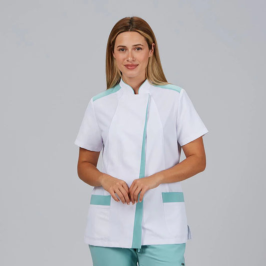 600116-143 - BLUSA MUJER ABIERTA CUELLO MAO M/C JUDIT AGUA MARINA