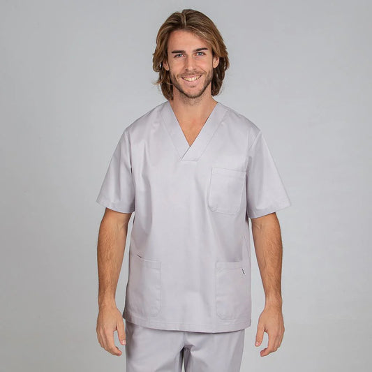 605000-117 - BLUSA SANITARIA UNISEX PICO COLORES GRIS PERLA