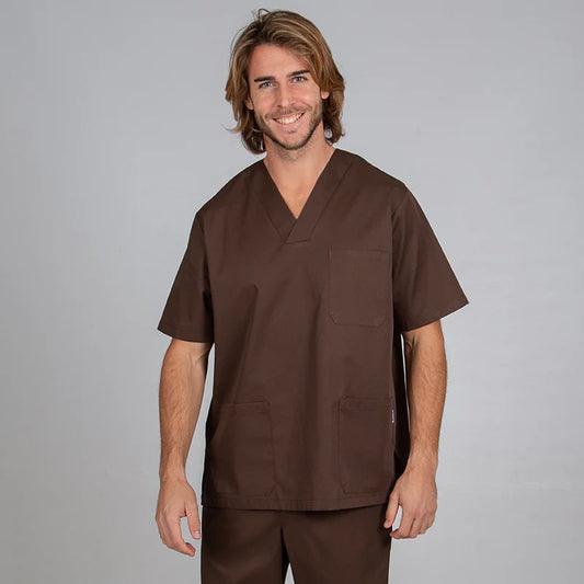 605000-124 - BLUSA SANITARIA UNISEX PICO COLORES MARRÓN