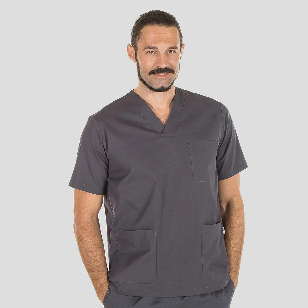 605000-139 - BLUSA SANITARIA UNISEX PICO COLORES GRIS MARENGO