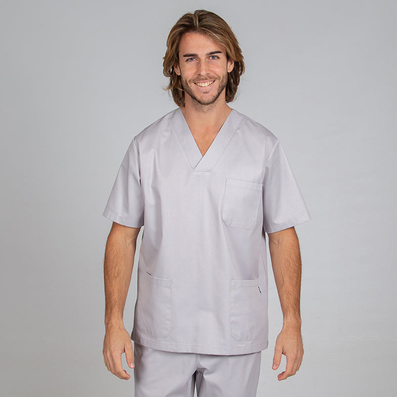 605000-117 - BLUSA SANITARIA UNISEX PICO GRIS PERLA