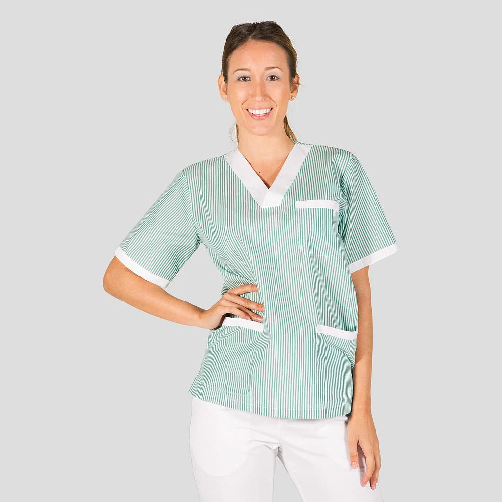 647000-4400 - BLUSA SANITARIO UNISEX PICO VICHY COMBINADA VICHY VERDE C/BCO