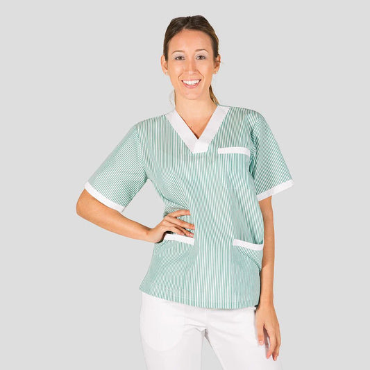 647000-4400 - BLUSA SANITARIO UNISEX PICO VICHY COMBINADA VICHY VERDE C/BCO