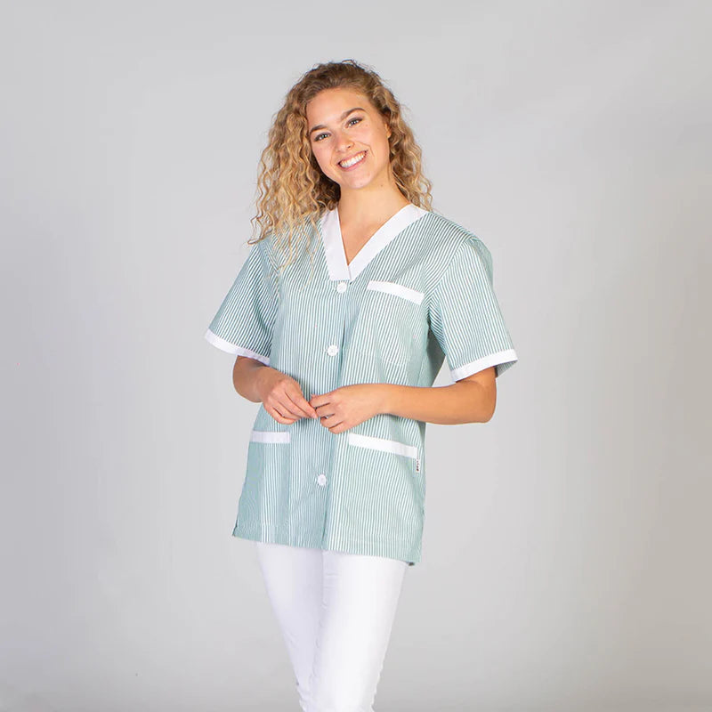 652000-4400 - BLUSA SANITARIO UNISEX PICO ABIERTO VICHY COMBINADA VICHY VERDE C/BCO