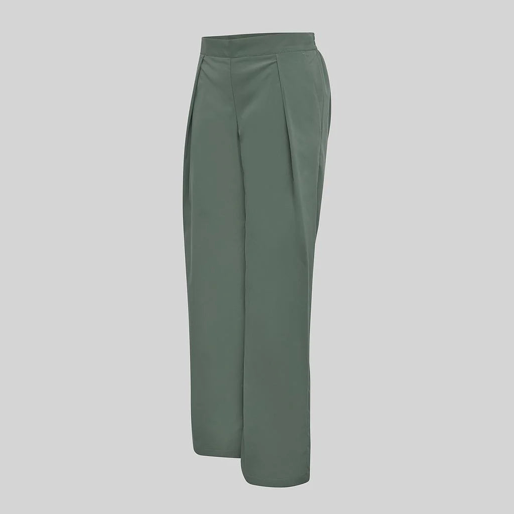 700077-149 - PANTALON MUJER RECTO PINZAS VERDE CAQUI