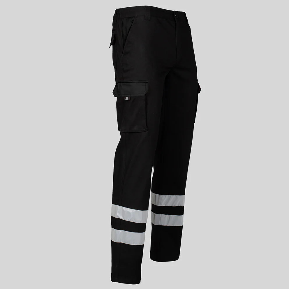 7501BR-001 - PANTALON UNISEX MULTIBOLSILLOS ELASTICO GAMO 2 BANDAS REFLECTANTES NEGRO