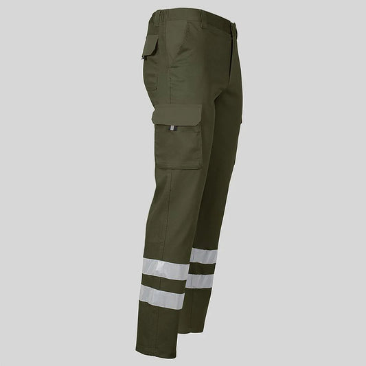 7501BR-149 - PANTALON UNISEX MULTIBOLSILLOS ELASTICO GAMO 2 BANDAS REFLECTANTES VERDE CAQUI
