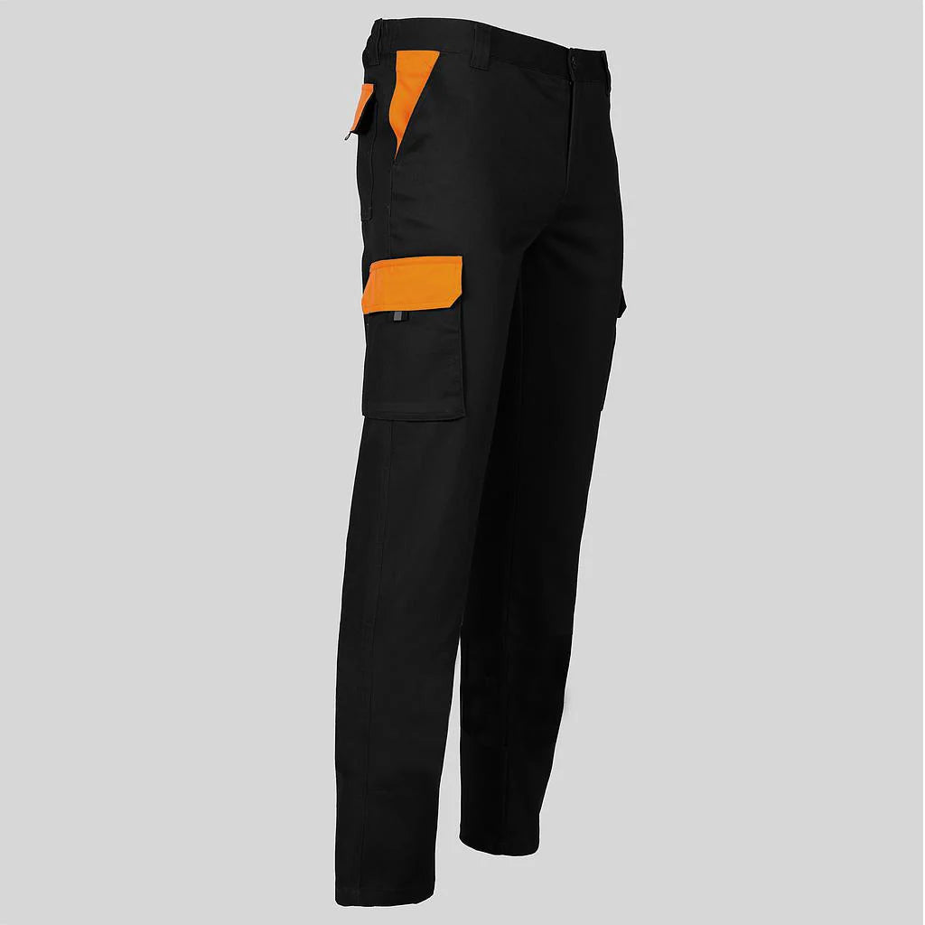 7501C1-001116 - PANTALON UNISEX MULTIBOLSILLOS ELASTICO GAMO COMBINADO NEGRO/NARANJA