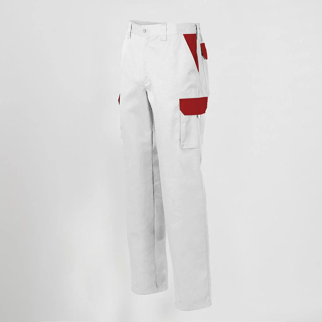 7501C1-101105 - PANTALON UNISEX MULTIBOLSILLOS ELASTICO GAMO COMBINADO BLANCO/ROJO