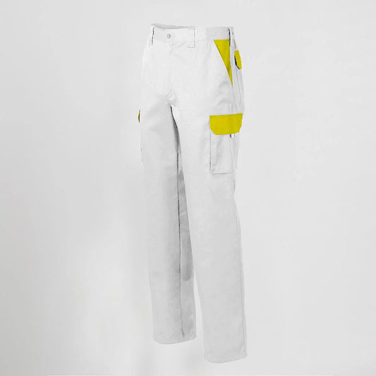 7501C1-101111 - PANTALON UNISEX MULTIBOLSILLOS ELASTICO GAMO COMBINADO BLANCO/AMARILLO