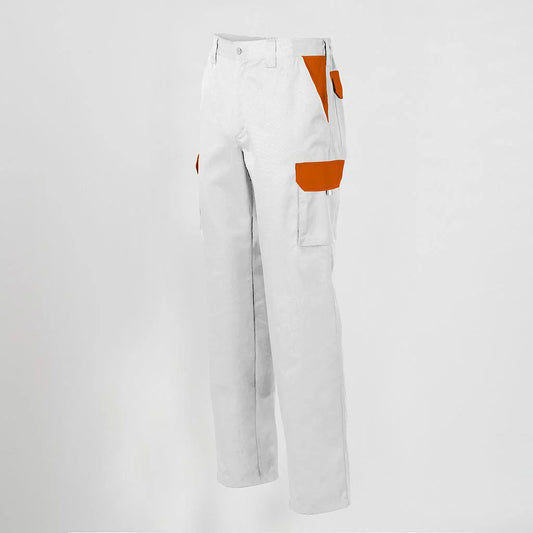7501C1-101116 - PANTALON UNISEX MULTIBOLSILLOS ELASTICO GAMO COMBINADO BLANCO/NARANJA