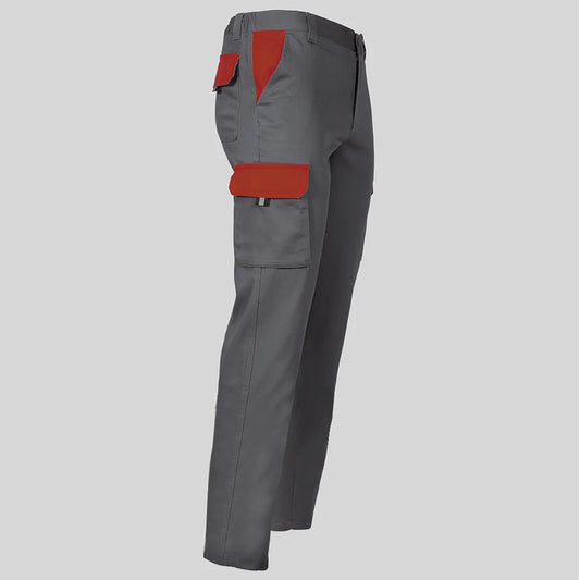 7501C1-109105 - PANTALON UNISEX MULTIBOLSILLOS ELASTICO GAMO COMBINADO GRIS/ROJO