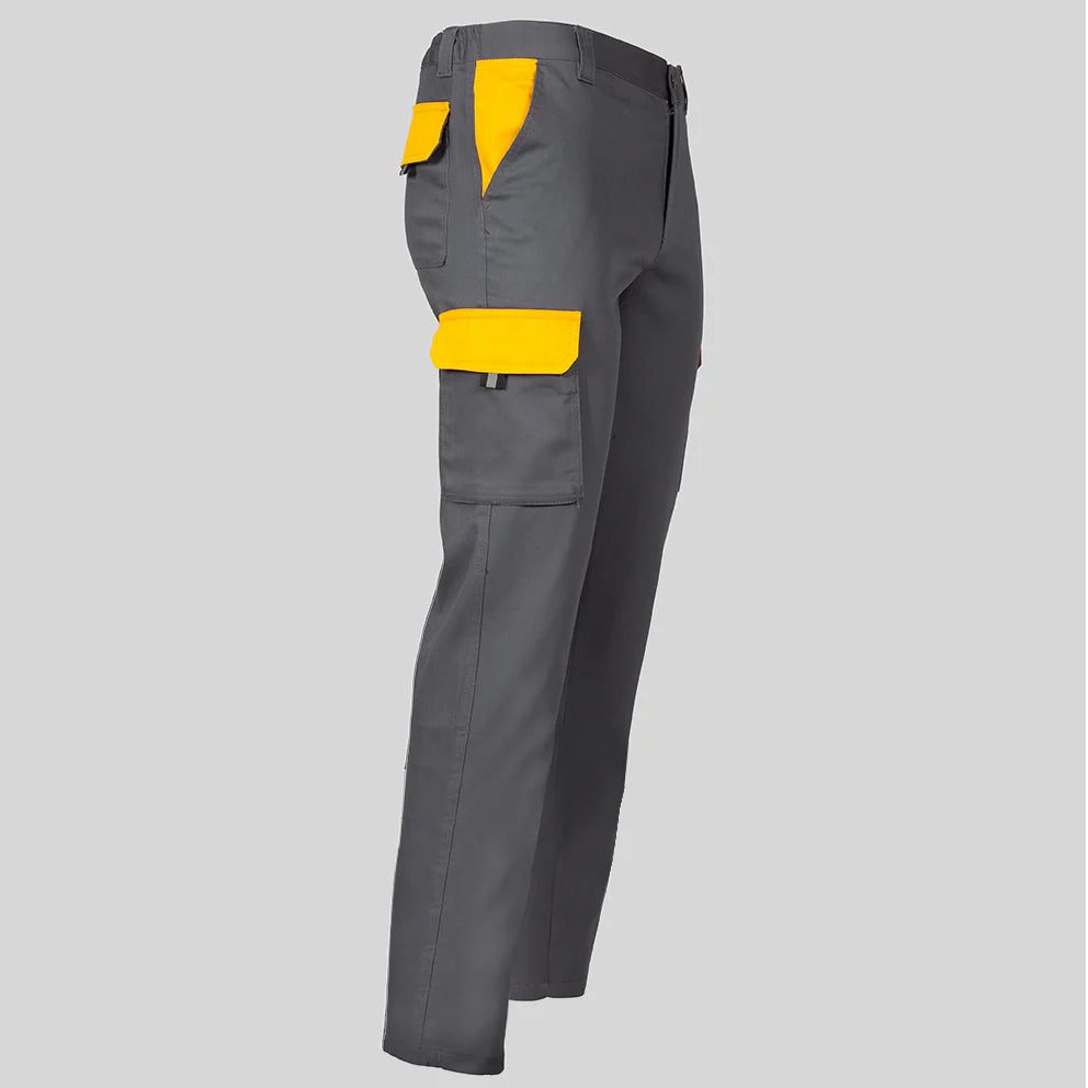 7501C1-109111 - PANTALON UNISEX MULTIBOLSILLOS ELASTICO GAMO COMBINADO GRIS/AMARILLO