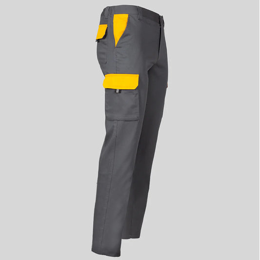 7501C1-109111 - PANTALON UNISEX MULTIBOLSILLOS ELASTICO GAMO COMBINADO GRIS/AMARILLO
