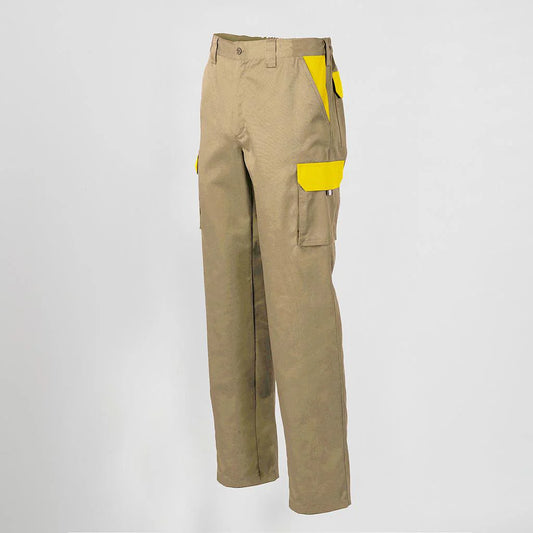 7501C1-110111 - PANTALON UNISEX MULTIBOLSILLOS ELASTICO GAMO COMBINADO BEIGE/AMARILLO