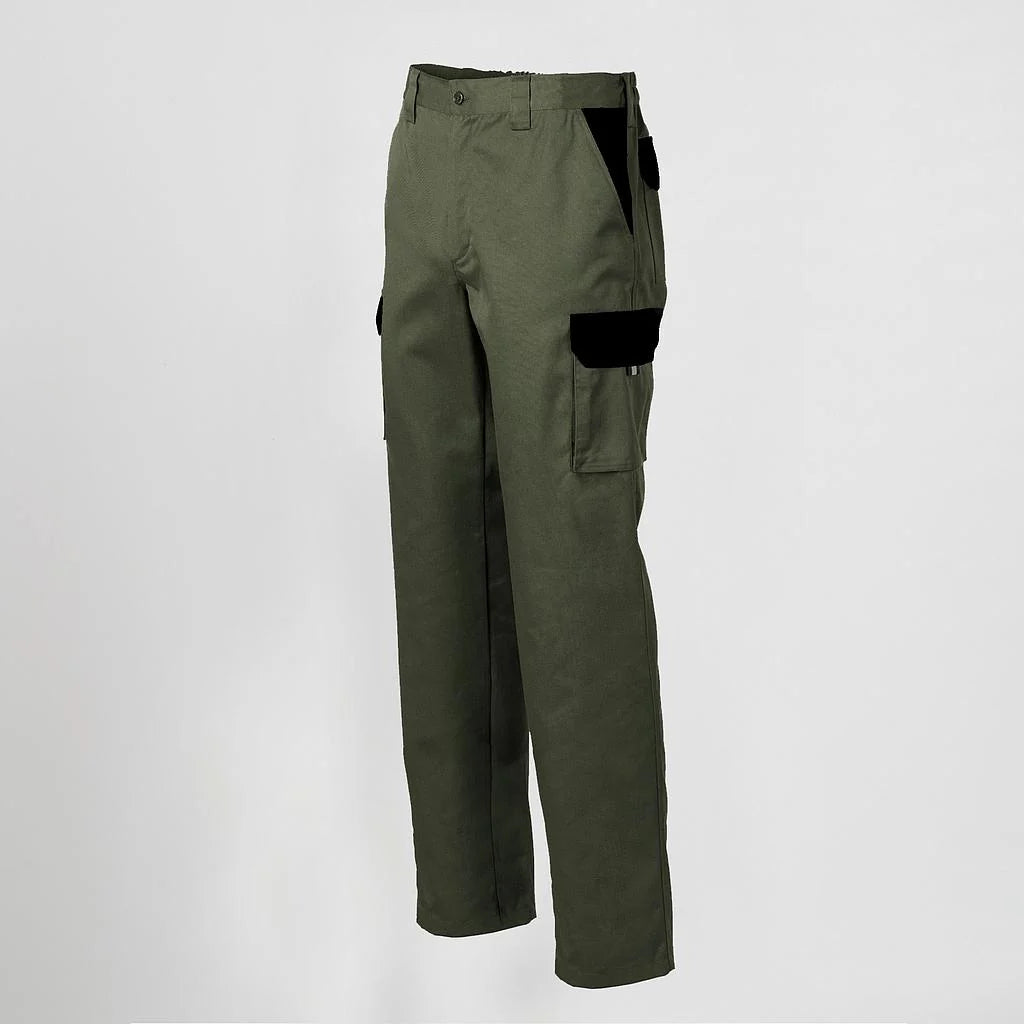 7501C1-149001 - PANTALON UNISEX MULTIBOLSILLOS ELASTICO GAMO COMBINADO VERDE CAQUI/NEGRO