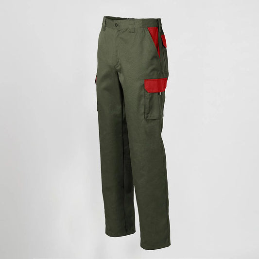 7501C1-149105 - PANTALON UNISEX MULTIBOLSILLOS ELASTICO GAMO COMBINADO VERDE CAQUI/ROJO