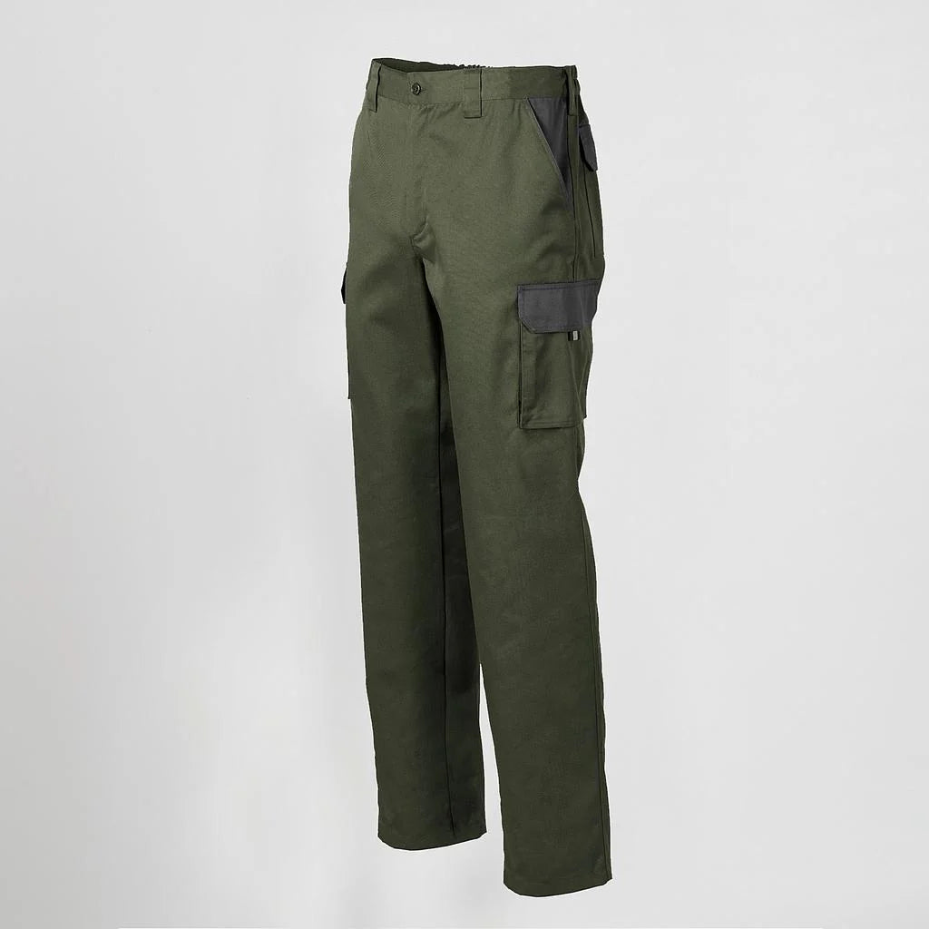 7501C1-149109 - PANTALON UNISEX MULTIBOLSILLOS ELASTICO GAMO COMBINADO VERDE CAQUI/GRIS