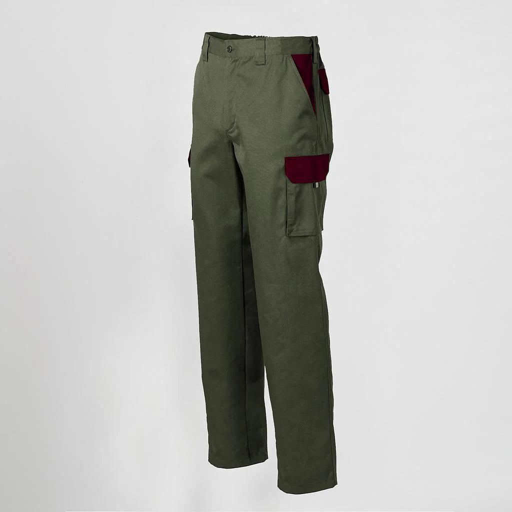 7501C1-149112 - PANTALON UNISEX MULTIBOLSILLOS ELASTICO GAMO COMBINADO VERDE CAQUI/BURDEOS