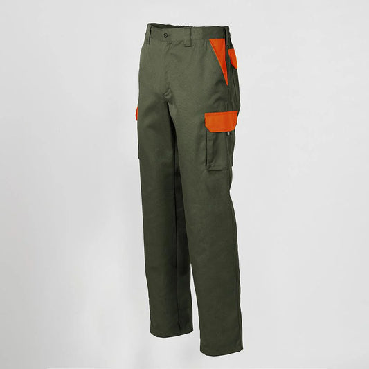 7501C1-149116 - PANTALON UNISEX MULTIBOLSILLOS ELASTICO GAMO COMBINADO VERDE CAQUI/NARANJA