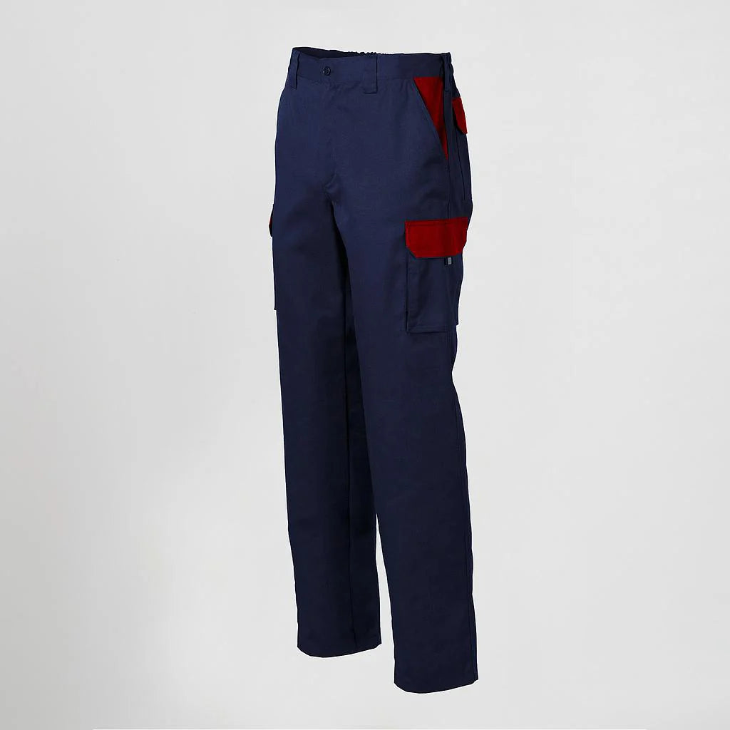 7501C1-159105 - PANTALON UNISEX MULTIBOLSILLOS ELASTICO GAMO COMBINADO AZUL NAVY/ROJO
