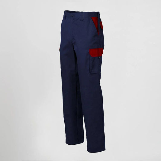 7501C1-159105 - PANTALON UNISEX MULTIBOLSILLOS ELASTICO GAMO COMBINADO AZUL NAVY/ROJO