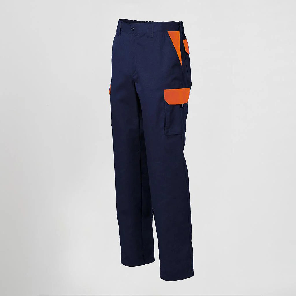 7501C1-159116 - PANTALON UNISEX MULTIBOLSILLOS ELASTICO GAMO COMBINADO AZUL NAVY/NARANJA