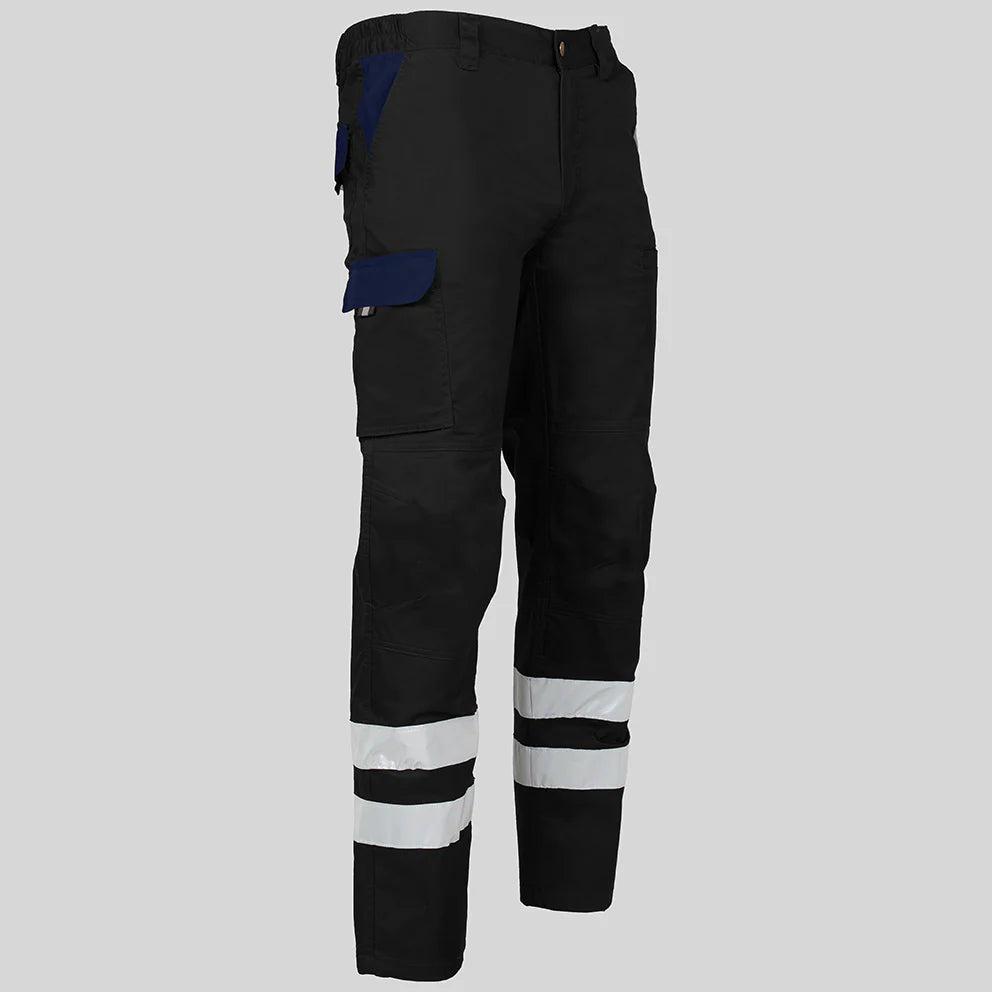 7502CB-001104 - PANTALON UNISEX MULTIBOLSILLOS ELASTICO ARCE COMBI + 2 BANDAS REFLECT. NEGRO/MARINO