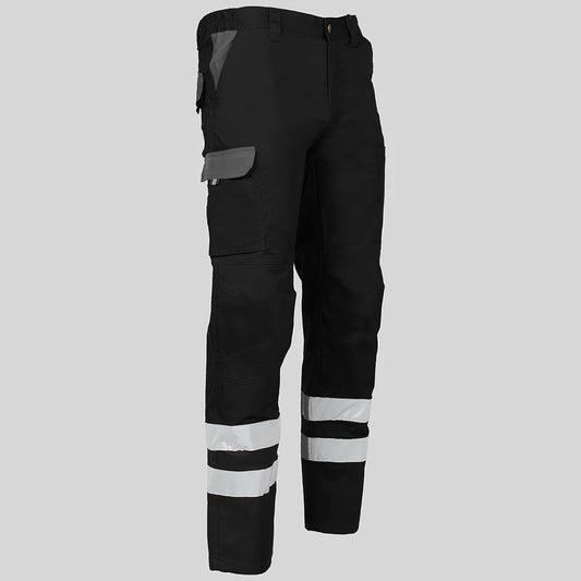7502CB-001109 - PANTALON UNISEX MULTIBOLSILLOS ELASTICO ARCE COMBI + 2 BANDAS REFLECT. NEGRO/GRIS