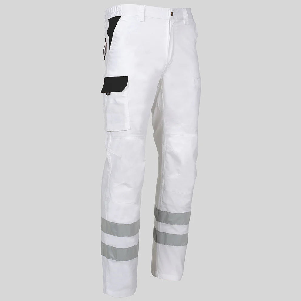 7502CB-101001 - PANTALON UNISEX MULTIBOLSILLOS ELASTICO ARCE COMBI + 2 BANDAS REFLECT. BLANCO/NEGRO