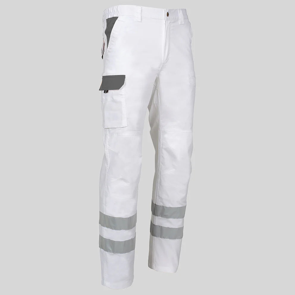 7502CB-101109 - PANTALON UNISEX MULTIBOLSILLOS ELASTICO ARCE COMBI + 2 BANDAS REFLECT. BLANCO/GRIS