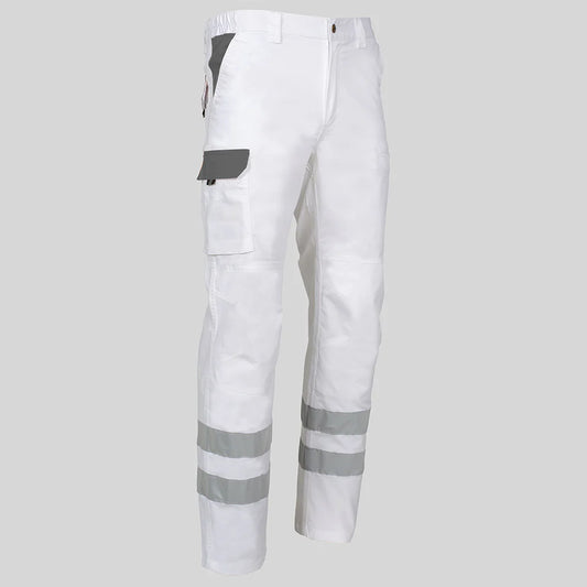 7502CB-101109 - PANTALON UNISEX MULTIBOLSILLOS ELASTICO ARCE COMBI + 2 BANDAS REFLECT. BLANCO/GRIS