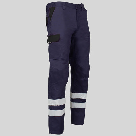 7502CB-104001 - PANTALON UNISEX MULTIBOLSILLOS ELASTICO ARCE COMBI + 2 BANDAS REFLECT. MARINO/NEGRO