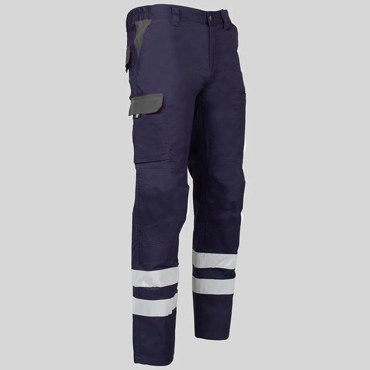 7502CB-104109 - PANTALON UNISEX MULTIBOLSILLOS ELASTICO ARCE COMBI + 2 BANDAS REFLECT. MARINO/GRIS