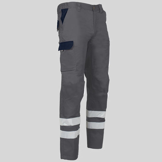 7502CB-109104 - PANTALON UNISEX MULTIBOLSILLOS ELASTICO ARCE COMBI + 2 BANDAS REFLECT. GRIS/MARINO
